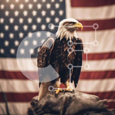 Intra Συλλεκτικό Ξύλινο Παζλ Plywood  4mm - Αετός σκαρφαλωμένος στο ξύλο με αμερικανική σημαία Σε Ξύλινο Κουτί - Διαστάσεις: 10x10 cm – 25 κομμάτια - Image 1