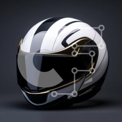 Intra Συλλεκτικό Ξύλινο Παζλ Plywood  4mm - Λευκό και χρυσό κράνος μοτοσυκλέτας σε σκούρο φόντο Σε Ξύλινο Κουτί - Διαστάσεις Puzzle: 10x10 cm – 25 κομμάτια - Image 1