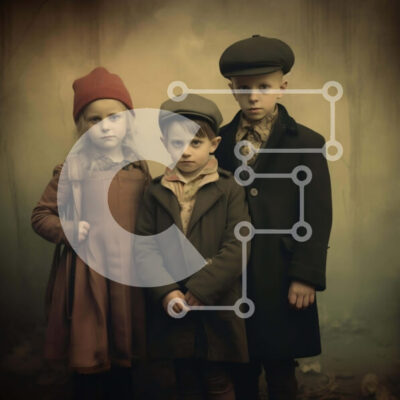 Intra Συλλεκτικό Ξύλινο Παζλ Plywood  4mm - Τρία παιδιά που ποζάρουν με παραδοσιακή ενδυμασία Σε Ξύλινο Κουτί - Διαστάσεις Puzzle: 10x10 cm – 25 κομμάτια - Image 1