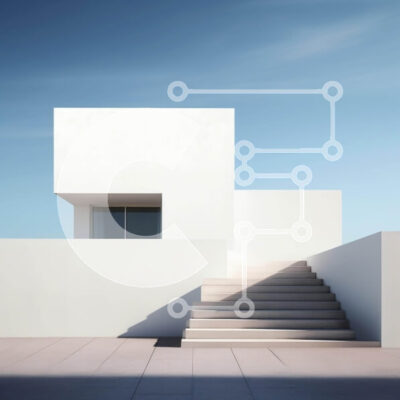 Intra Συλλεκτικό Ξύλινο Παζλ Plywood 4mm - Λευκό κτίριο με σκάλες και ανοιχτό χώρο Σε Ξύλινο Κουτί - Διαστάσεις Puzzle: 10x10 cm – 25 κομμάτια - Image 1