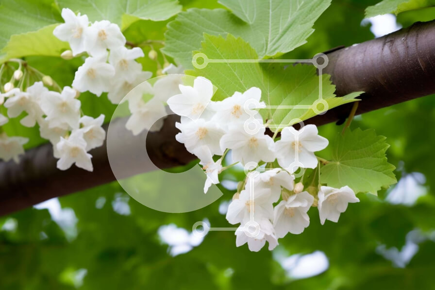 Intra Συλλεκτικό Ξύλινο Παζλ Plywood  4mm - Κοντινό πλάνο του κλάδου δέντρου με λευκά λουλούδια και πράσινα φύλλα Σε Ξύλινο Κουτί - Διαστάσεις: 10x10 cm – 25 κομμάτια