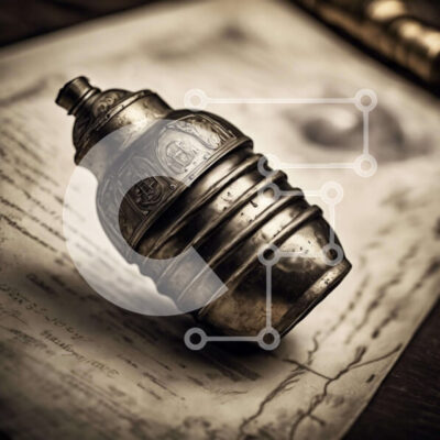 Intra Συλλεκτικό Ξύλινο Παζλ Plywood  4mm - Vintage ασημένιο μπουκάλι σε παλιό χάρτη ή βιβλίο Σε Ξύλινο Κουτί - Διαστάσεις: 10x10 cm – 25 κομμάτια - Image 1