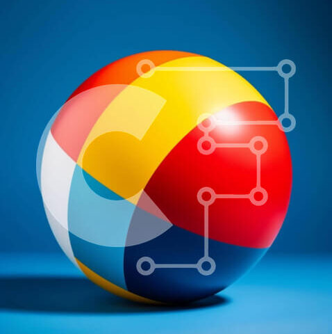 Intra Συλλεκτικό Ξύλινο Παζλ Plywood  4mm - Πολύχρωμη μπάλα παραλίας σε μπλε φόντο Σε Ξύλινο Κουτί - Διαστάσεις Puzzle: 10x10 cm – 25 κομμάτια - Image 1