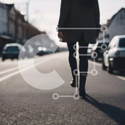 Intra Συλλεκτικό Ξύλινο Παζλ Plywood  4mm - Γυναίκα που περπατά στο δρόμο με σταθμευμένα αυτοκίνητα Σε Ξύλινο Κουτί - Διαστάσεις Puzzle: 10x10 cm – 25 κομμάτια - Image 1