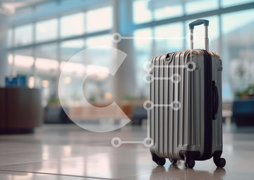 Intra Συλλεκτικό Ξύλινο Παζλ Plywood  4mm - Ασημένια βαλίτσα στο λόμπι του αεροδρομίου Σε Ξύλινο Κουτί - Διαστάσεις Puzzle: 10x10 cm – 25 κομμάτια