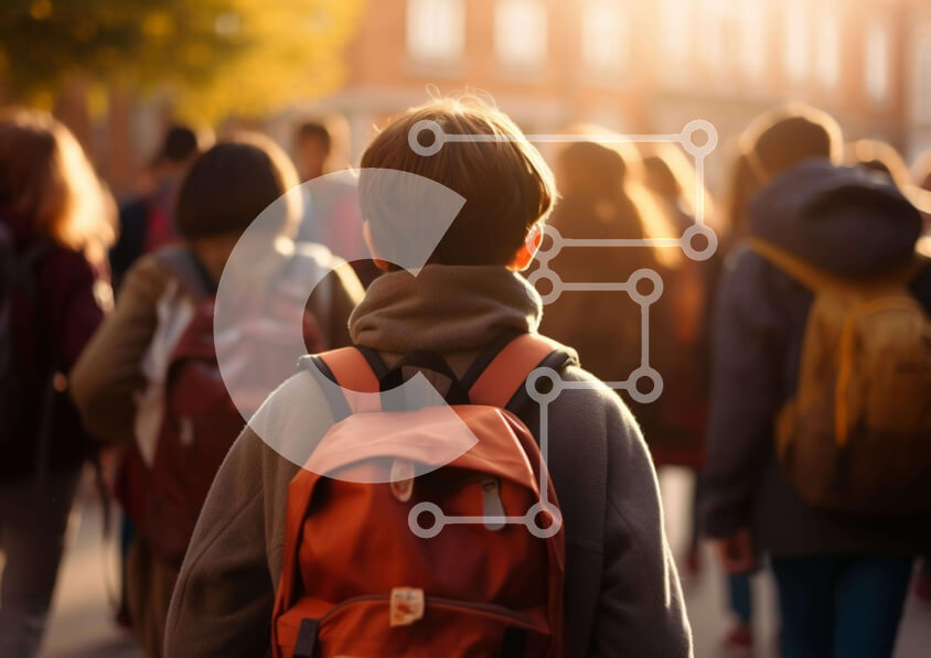 Intra Συλλεκτικό Ξύλινο Παζλ Plywood  4mm - Ομάδα μαθητών που περπατούν με σακίδια Σε Ξύλινο Κουτί - Διαστάσεις Puzzle: 10x10 cm – 25 κομμάτια