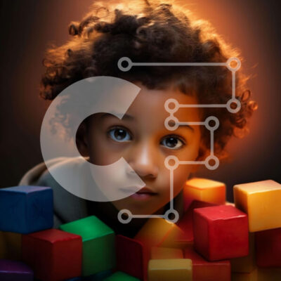 Intra Συλλεκτικό Ξύλινο Παζλ Plywood  4mm - Νεαρό αγόρι που παίζει με πολύχρωμα μπλοκ Σε Ξύλινο Κουτί - Διαστάσεις Puzzle: 10x10 cm – 25 κομμάτια - Image 1