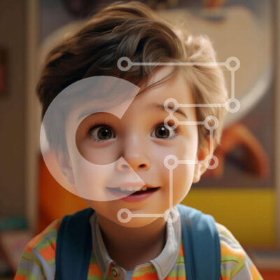 Intra Συλλεκτικό Ξύλινο Παζλ Plywood  4mm - Νεαρό αγόρι με φωτεινά μπλε μάτια και πορτοκαλί σακίδιο πλάτης Σε Ξύλινο Κουτί - Διαστάσεις Puzzle: 10x10 cm – 25 κομμάτια - Image 1