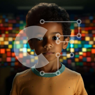 Intra Συλλεκτικό Ξύλινο Παζλ Plywood  4mm - Νεαρό αγόρι μπροστά από το αφηρημένο υπόβαθρο Σε Ξύλινο Κουτί - Διαστάσεις Puzzle: 10x10 cm – 25 κομμάτια - Image 1