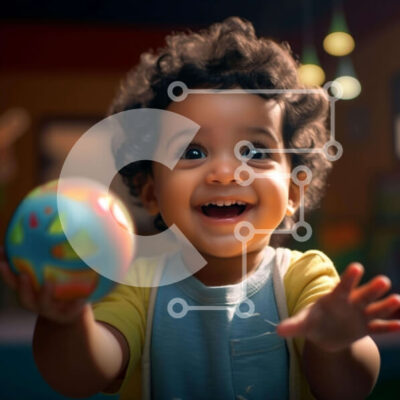 Intra Συλλεκτικό Ξύλινο Παζλ Plywood  4mm - Νεαρό αγόρι που παίζει με πολύχρωμη μπάλα Σε Ξύλινο Κουτί - Διαστάσεις Puzzle: 10x10 cm – 25 κομμάτια - Image 1