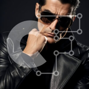 Intra Συλλεκτικό Ξύλινο Παζλ Plywood  4mm - Άνδρας με μαύρο δερμάτινο μπουφάν και γυαλιά ηλίου που ποζάρει με το χέρι στο πηγούνι Σε Ξύλινο Κουτί - Διαστάσεις Puzzle: 10x10 cm – 25 κομμάτια