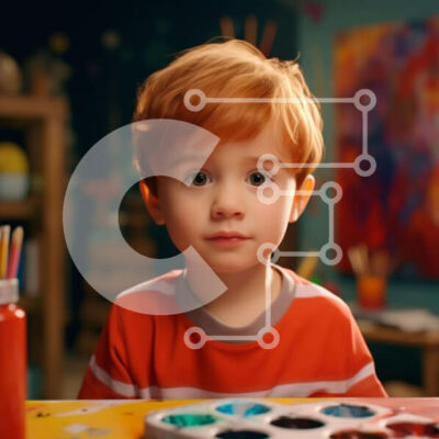 Intra Συλλεκτικό Ξύλινο Παζλ Plywood  4mm - Νεαρό αγόρι με κόκκινα μαλλιά και παλέτα βαφής Σε Ξύλινο Κουτί - Διαστάσεις Puzzle: 10x10 cm – 25 κομμάτια - Image 1