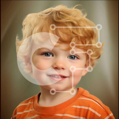 Intra Συλλεκτικό Ξύλινο Παζλ Plywood  4mm - Νεαρό αγόρι με πορτοκαλί μαλλιά και μπλε μάτια που χαμογελούν σε εσωτερικούς χώρους Σε Ξύλινο Κουτί - Διαστάσεις Puzzle: 10x10 cm – 25 κομμάτια - Image 1