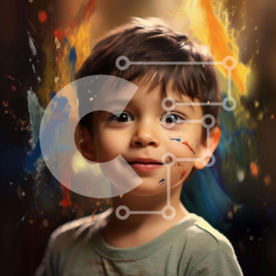 Intra Συλλεκτικό Ξύλινο Παζλ Plywood  4mm - Νεαρό αγόρι με πολύχρωμες πιτσιλιές χρωμάτων Σε Ξύλινο Κουτί - Διαστάσεις Puzzle: 10x10 cm – 25 κομμάτια - Image 1