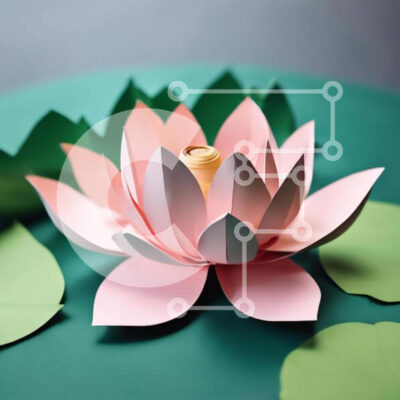 Intra Συλλεκτικό Ξύλινο Παζλ Plywood  4mm - Ροζ χάρτινο λουλούδι λωτού σε πράσινα φύλλα Σε Ξύλινο Κουτί - Διαστάσεις: 10x10 cm – 25 κομμάτια - Image 1