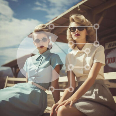 Intra Συλλεκτικό Ξύλινο Παζλ Plywood  4mm - Δύο γυναίκες στο ντεμοντέ βενζινάδικο Σε Ξύλινο Κουτί - Διαστάσεις Puzzle: 10x10 cm – 25 κομμάτια - Image 1