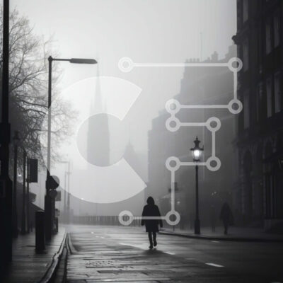 Intra Συλλεκτικό Ξύλινο Παζλ Plywood 4mm - Πρόσωπο που περπατά στην οδό Foggy City Σε Ξύλινο Κουτί - Διαστάσεις Puzzle: 10x10 cm – 25 κομμάτια - Image 1