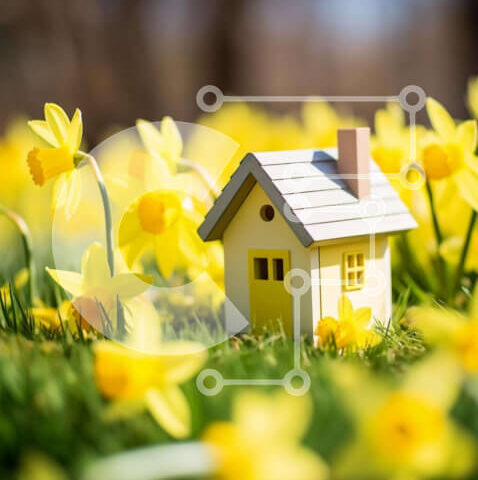 Intra Συλλεκτικό Ξύλινο Παζλ Plywood 4mm - Μικρό κίτρινο σπίτι με ασφόδελους Σε Ξύλινο Κουτί - Διαστάσεις: 10x10 cm – 25 κομμάτια - Image 1