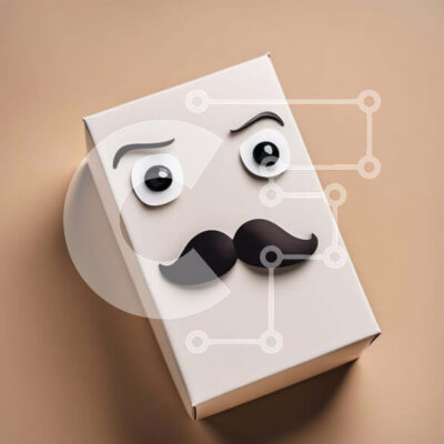 Intra Συλλεκτικό Ξύλινο Παζλ Plywood  4mm - Λευκό κουτί με σχέδιο μουστάκι σε καφέ φόντο Σε Ξύλινο Κουτί - Διαστάσεις: 10x10 cm – 25 κομμάτια - Image 1