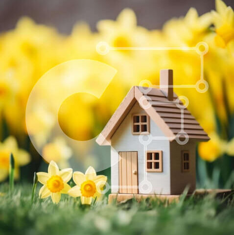 Intra Συλλεκτικό Ξύλινο Παζλ Plywood 4mm - Σπίτι παιχνιδιών ανάμεσα στους κίτρινους νάρκισσους Σε Ξύλινο Κουτί - Διαστάσεις: 10x10 cm – 25 κομμάτια - Image 1