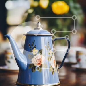 Intra Συλλεκτικό Ξύλινο Παζλ Plywood  4mm - Μπλε τσαγιέρα με φλοράλ σχέδια και φλιτζάνια Σε Ξύλινο Κουτί - Διαστάσεις: 10x10 cm – 25 κομμάτια