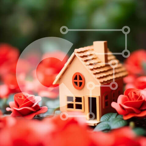 Intra Συλλεκτικό Ξύλινο Παζλ Plywood  4mm - Μινιατούρα Μοντέλο Σπιτιού με κόκκινα τριαντάφυλλα Σε Ξύλινο Κουτί - Διαστάσεις: 10x10 cm – 25 κομμάτια - Image 1