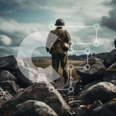 Intra Συλλεκτικό Ξύλινο Παζλ Plywood  4mm - Στρατιώτης που στοχάζεται στο πεδίο της μάχης Σε Ξύλινο Κουτί - Διαστάσεις Puzzle: 10x10 cm – 25 κομμάτια - Image 1