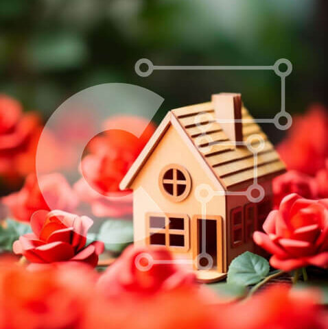 Intra Συλλεκτικό Ξύλινο Παζλ Plywood 4mm - Μοντέλο Ξύλινου Σπίτι με κόκκινα τριαντάφυλλα Σε Ξύλινο Κουτί - Διαστάσεις: 10x10 cm – 25 κομμάτια - Image 1