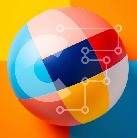 Intra Συλλεκτικό Ξύλινο Παζλ Plywood  4mm - Πολύχρωμη μπάλα παραλίας σε τετράγωνο φόντο Σε Ξύλινο Κουτί - Διαστάσεις Puzzle: 10x10 cm – 25 κομμάτια - Image 1