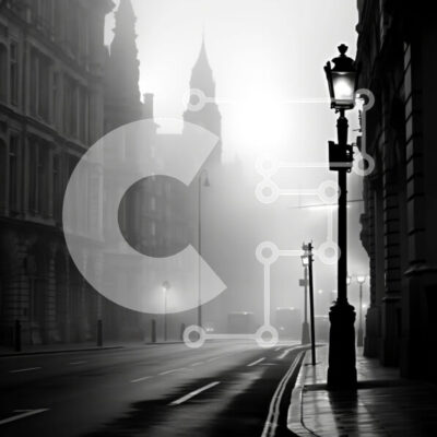 Intra Συλλεκτικό Ξύλινο Παζλ Plywood 4mm - Ασπρόμαυρη αστική σκηνή του δρόμου με ομίχλη Σε Ξύλινο Κουτί - Διαστάσεις Puzzle: 10x10 cm – 25 κομμάτια - Image 1