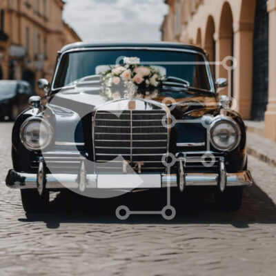 Intra Συλλεκτικό Ξύλινο Παζλ Plywood  4mm - Vintage αυτοκίνητο με λουλουδένιες διακοσμήσεις στην Cobblestone Street Σε Ξύλινο Κουτί - Διαστάσεις Puzzle: 10x10 cm – 25 κομμάτια - Image 1