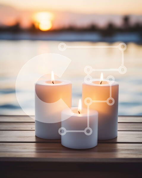 Intra Συλλεκτικό Ξύλινο Παζλ Plywood  4mm - Ήσυχο ηλιοβασίλεμα με τρία λευκά κεριά Σε Ξύλινο Κουτί - Διαστάσεις Puzzle: 10x10 cm – 25 κομμάτια