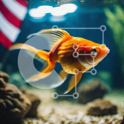 Intra Συλλεκτικό Ξύλινο Παζλ Plywood  4mm - Χρυσόψαρο που κολυμπά στο ενυδρείο με αμερικανική σημαία Σε Ξύλινο Κουτί - Διαστάσεις: 10x10 cm – 25 κομμάτια - Image 1