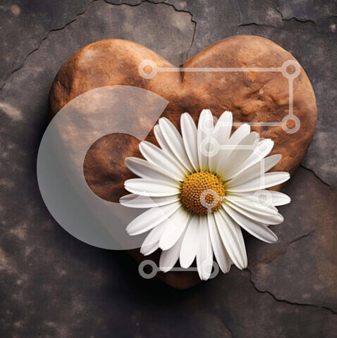 Intra Συλλεκτικό Ξύλινο Παζλ Plywood  4mm - Πέτρα σε σχήμα καρδιάς με Λευκή Μαργαρίτα Σε Ξύλινο Κουτί - Διαστάσεις: 10x10 cm – 25 κομμάτια - Image 1