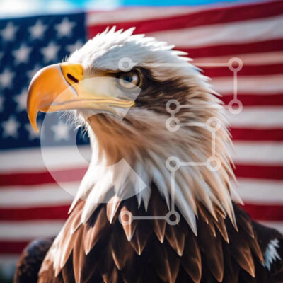 Intra Συλλεκτικό Ξύλινο Παζλ Plywood  4mm - Φαλακρός αετός μπροστά από την αμερικανική σημαία Σε Ξύλινο Κουτί - Διαστάσεις: 10x10 cm – 25 κομμάτια - Image 1