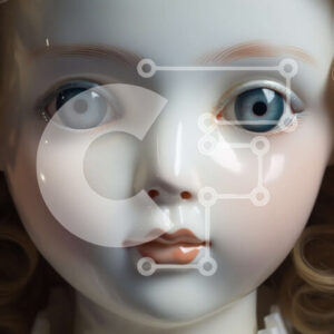 Intra Συλλεκτικό Ξύλινο Παζλ Plywood  4mm - Αντίκα πορσελάνινη κούκλα με μακριά σγουρά ξανθά μαλλιά και μπλε μάτια Σε Ξύλινο Κουτί - Διαστάσεις: 10x10 cm – 25 κομμάτια