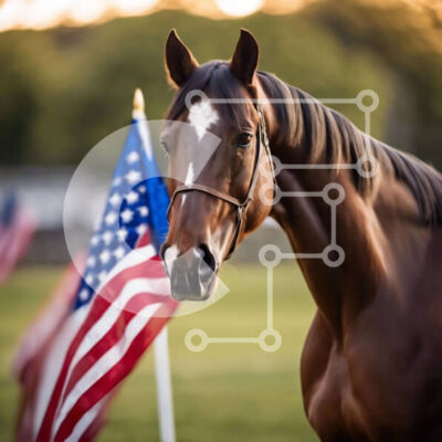 Intra Συλλεκτικό Ξύλινο Παζλ Plywood  4mm - Καφέ άλογο με αμερικανική σημαία στο χορτάρι Σε Ξύλινο Κουτί - Διαστάσεις: 10x10 cm – 25 κομμάτια - Image 1