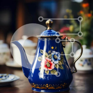 Intra Συλλεκτικό Ξύλινο Παζλ Plywood  4mm - Μπλε τσαγιέρα με φλοράλ σχέδια σε αντίκες ξύλινο τραπέζι Σε Ξύλινο Κουτί - Διαστάσεις: 10x10 cm – 25 κομμάτια