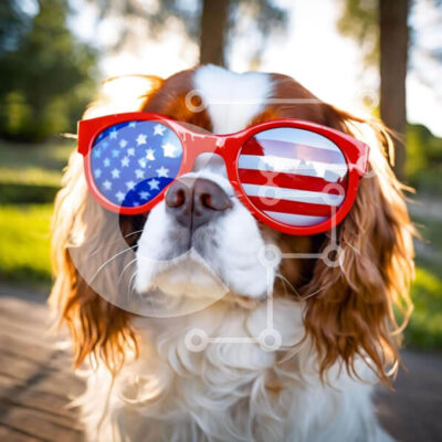 Intra Συλλεκτικό Ξύλινο Παζλ Plywood 4mm - Σκύλος που γιορτάζει την 4η Ιουλίου με γυαλιά ηλίου με αμερικανική σημαία Σε Ξύλινο Κουτί - Διαστάσεις: 10x10 cm – 25 κομμάτια - Image 1