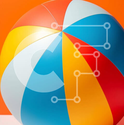 Intra Συλλεκτικό Ξύλινο Παζλ Plywood 4mm - Πολύχρωμη μπάλα παραλίας σε πορτοκαλί φόντο Σε Ξύλινο Κουτί - Διαστάσεις Puzzle: 10x10 cm – 25 κομμάτια - Image 1