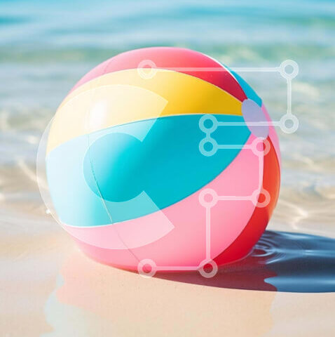 Intra Συλλεκτικό Ξύλινο Παζλ Plywood 4mm - Πολύχρωμη μπάλα παραλίας στην αμμώδη ακτή δίπλα στον ωκεανό Σε Ξύλινο Κουτί - Διαστάσεις: 10x10 cm – 25 κομμάτια - Image 1