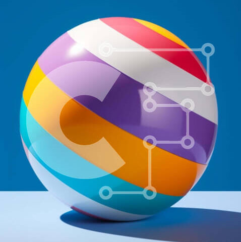 Intra Συλλεκτικό Ξύλινο Παζλ Plywood 4mm - Πολύχρωμη ριγέ μπάλα παραλίας σε μπλε επιφάνεια Σε Ξύλινο Κουτί - Διαστάσεις Puzzle: 10x10 cm – 25 κομμάτια - Image 1