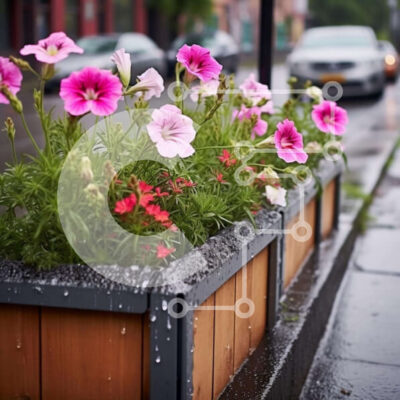 Intra Συλλεκτικό Ξύλινο Παζλ Plywood  4mm - Ξύλινο κουτί λουλουδιών με ροζ λουλούδια στη βροχή Σε Ξύλινο Κουτί - Διαστάσεις: 10x10 cm – 25 κομμάτια - Image 1