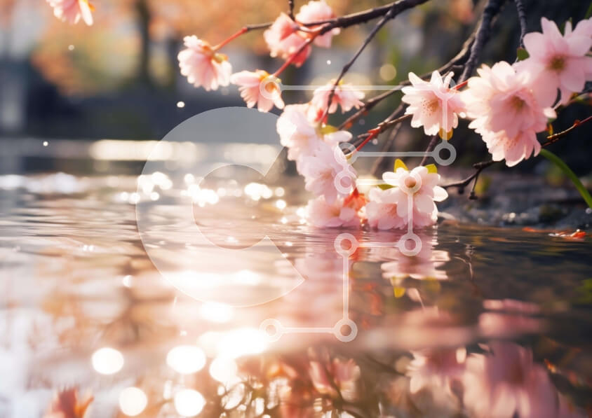 Intra Συλλεκτικό Ξύλινο Παζλ Plywood  4mm - Κλαδί δέντρου με ροζ λουλούδια που αντανακλούν στο νερό Σε Ξύλινο Κουτί - Διαστάσεις: 10x10 cm – 25 κομμάτια