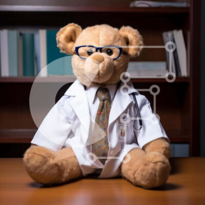 Intra Συλλεκτικό Ξύλινο Παζλ Plywood  4mm - Καφέ αρκουδάκι με στολή γιατρού στο τραπέζι Σε Ξύλινο Κουτί - Διαστάσεις Puzzle: 10x10 cm – 25 κομμάτια - Image 1