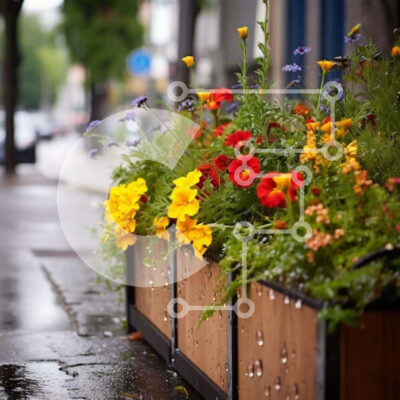 Intra Συλλεκτικό Ξύλινο Παζλ Plywood 4mm - Πολύχρωμο κουτί λουλουδιών στη βροχή με ομπρέλες Σε Ξύλινο Κουτί - Διαστάσεις: 10x10 cm – 25 κομμάτια - Image 1