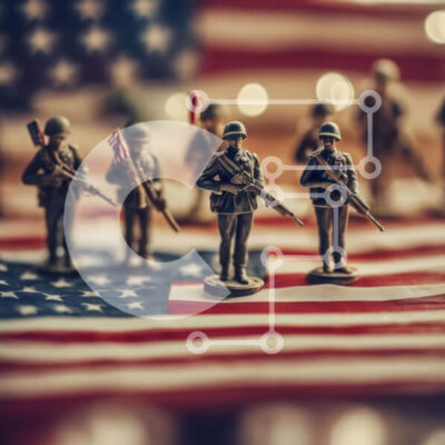 Intra Συλλεκτικό Ξύλινο Παζλ Plywood  4mm - Στρατιώτες παιχνίδι μπροστά από την αμερικανική σημαία Σε Ξύλινο Κουτί - Διαστάσεις: 10x10 cm – 25 κομμάτια - Image 1