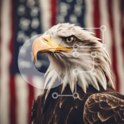 Intra Συλλεκτικό Ξύλινο Παζλ Plywood  4mm - Αετός μπροστά από την αμερικανική σημαία Σε Ξύλινο Κουτί - Διαστάσεις: 10x10 cm – 25 κομμάτια - Image 1