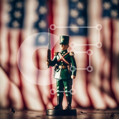 Intra Συλλεκτικό Ξύλινο Παζλ Plywood  4mm - Παιχνίδι στρατιώτης μπροστά από την αμερικανική σημαία Σε Ξύλινο Κουτί - Διαστάσεις Puzzle: 10x10 cm – 25 κομμάτια - Image 1