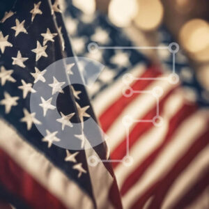 Intra Συλλεκτικό Ξύλινο Παζλ Plywood  4mm - Γκρο πλαν εικόνα των αμερικανικών σημαιών Σε Ξύλινο Κουτί - Διαστάσεις Puzzle: 10x10 cm – 25 κομμάτια